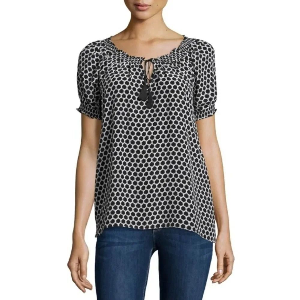 JOIE Medallion Print 100% Silk Tassel Top S